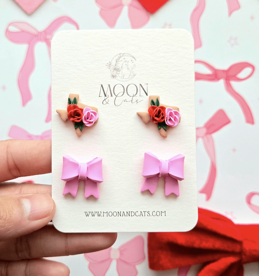 Moon and Cats - Latina-Owned and Women-Owned Clay Earrings