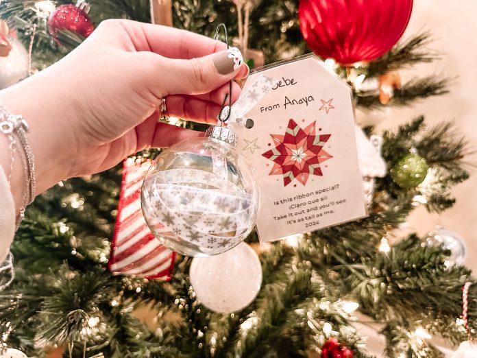christmas-ornament christmas ornament with free tag | hand holding ornament